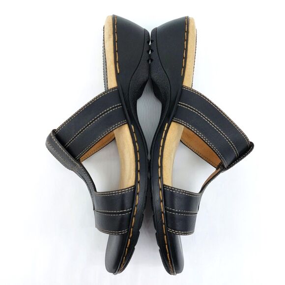 Softspots Pillowtop Sandals 7.5 M Black Leather Strappy Heel Slip-Ons Comfort - Picture 8 of 10